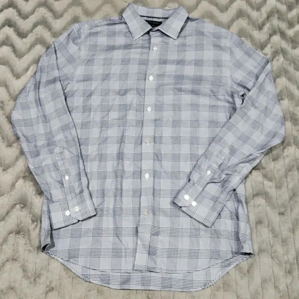 Banana Republic Mens Sz L Black White Plaid Long Sleeve Slim Fit Button Up Shirt